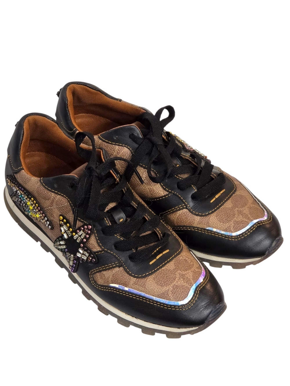 Coach Signature Leather Sneakers C118 Beaded Applique Shooting Star - Picture 7 of 14